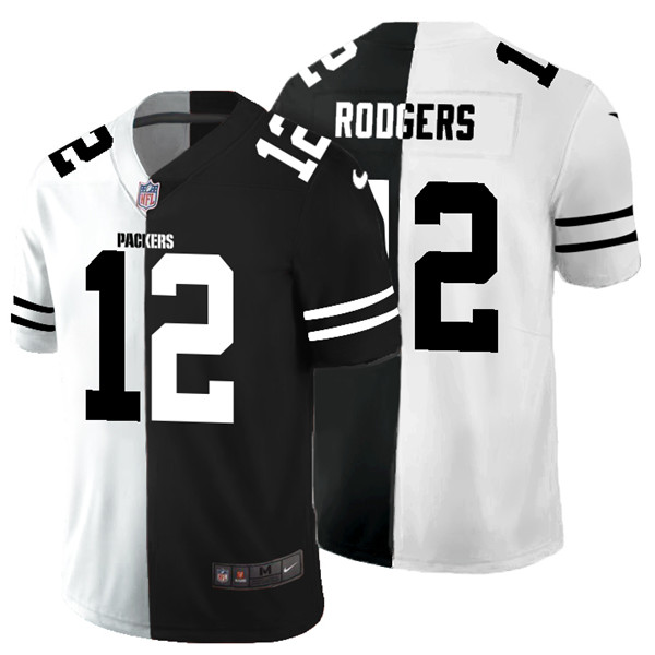 Men's Green Bay Packers #12 Aaron Rodgers Black & White NFL Split Limited Stitched Jersey Men's Green Bay Packers #12 Aaron Rodgers Black & White NFL Split Limited Stitched Jersey